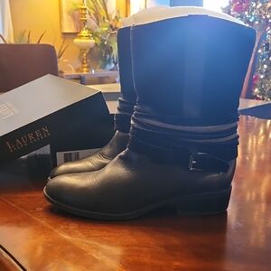 Lauren Ralph Lauren Black Leather Ankle Boots